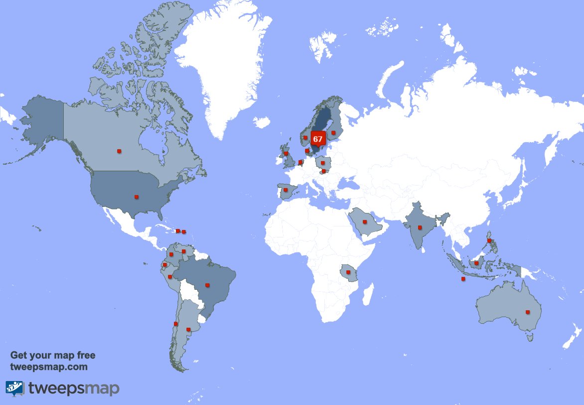 filipparoosvall's tweet photo. My followers live in Sweden (65%), USA(4%)... Get your map: https://t.co/W6VtRII3w2 https://t.co/SGHmd3eQsX