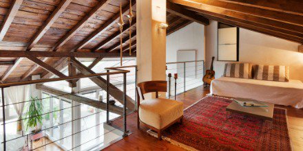 QCDesignSchool's tweet photo. This slanted ceiling gives the room some serious character! #QCDesignSchool #designinspiration https://t.co/i767KPl4KS