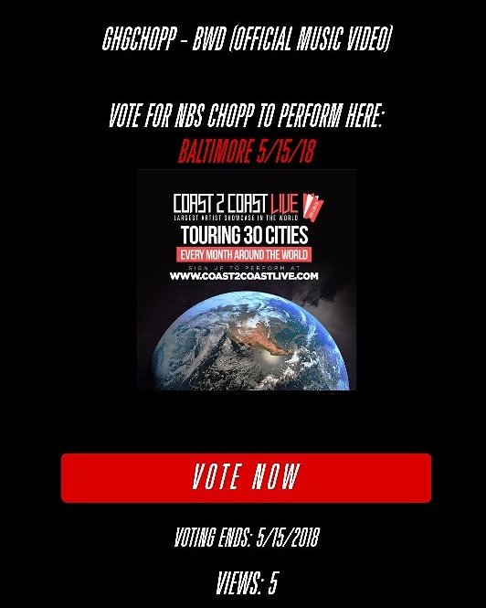 ChoppNbs's tweet photo. #Coast2Coast #Baltimore 5/15 
Trynn see Chopp in the building ? Wanna LIT 🔥🔥 #BWD Performance ? Wanna see something NEW #certifiedfresh DIFFERENT ????? VOTE FOR ME 
https://t.co/9d02ZfeT2W https://t.co/Q1xXr2iUsg