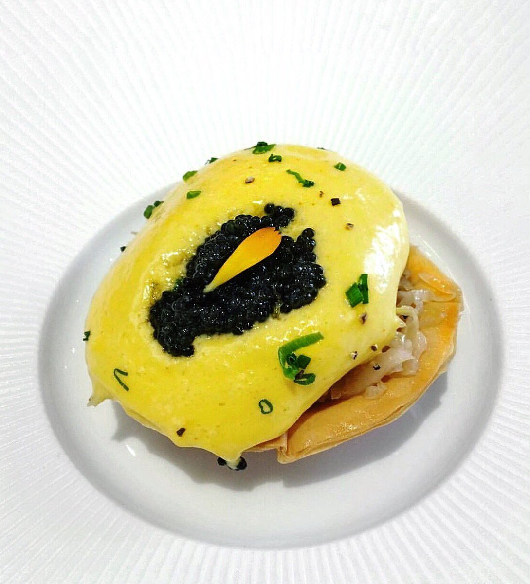 PalateConnect's tweet photo. Call a sturgeon, because this dish is a heartbreaker!
—
@GabrielKreuther signature dish sturgeon and sauerkraut tart with American caviar mousseline and applewood smoke.
—
📸: @fionaeats
#palateconnect #gabrielkruether #sturgeon #caviar #sauerkraut #tart #fancydining #fancyfood https://t.co/WQkx9124dO
