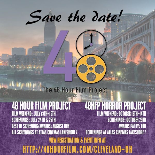 48HourCleveland's tweet photo. Save the date for the 2018 Cleveland 48 Hour Film Project & 48HFP Horror Project! Registration for the regular 48HFP will open on May 8th. View all registration and event info at https://t.co/5rsXzpLLt5! #thisisCLE #cleveland #filmmaking #CLE48HFP #48HFP https://t.co/F75VQUDSK3