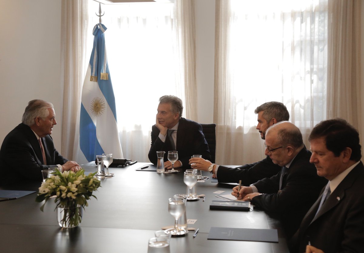 Secretary Tillerson meets with Argentine President Macri in Buenos Aires, Argentina, on February 5, 2018.