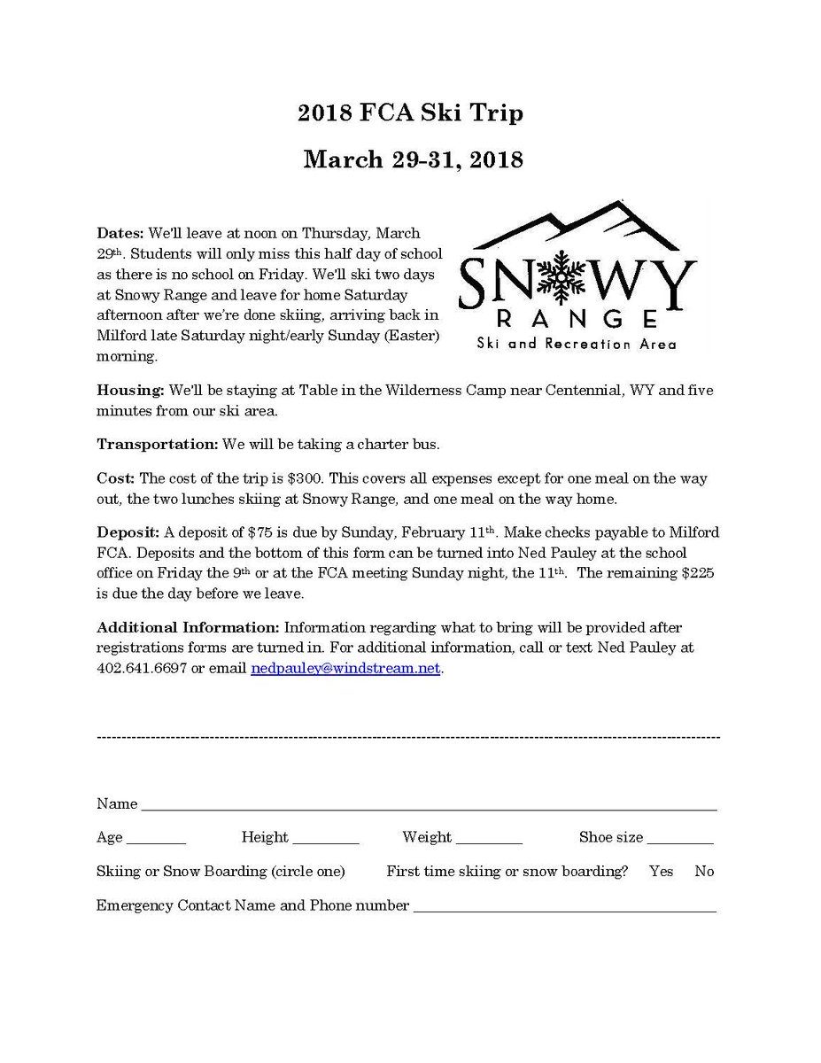 MilfordFCA's tweet photo. 2018 Ski Trip Registration Form https://t.co/PDGJeTrvhQ