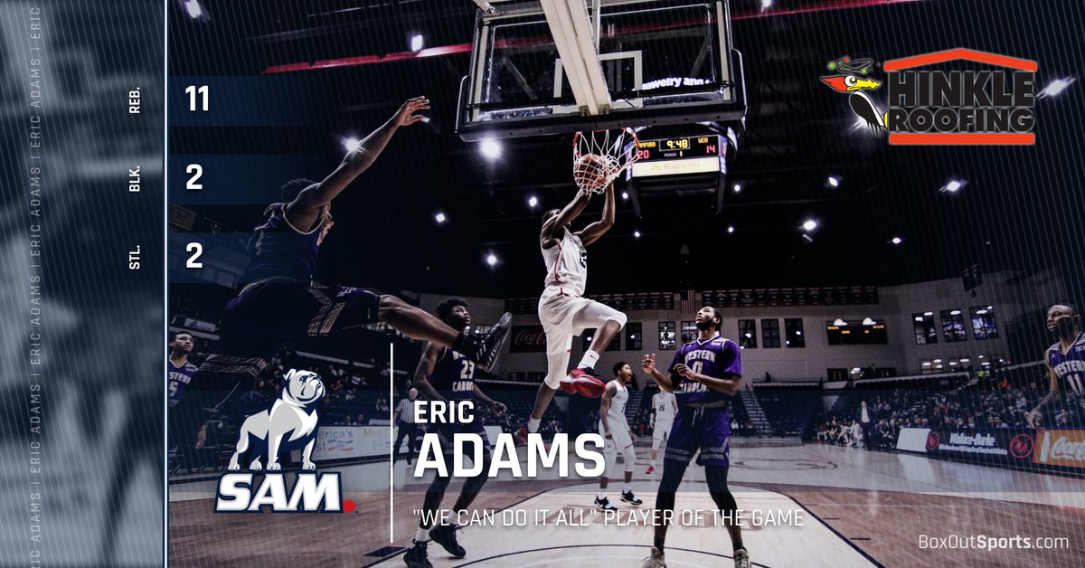 SamfordSports's tweet image. What a night for ERIC ADAMS, our Hinkle Roofing “Do It All Player of the Game” from the weekend!  See the @CityofHoover product and the rest of his Bulldog teammates THIS Saturday, 7pm, vs. The Citadel at the Pete Hanna Center. samfordsports.com/tickets