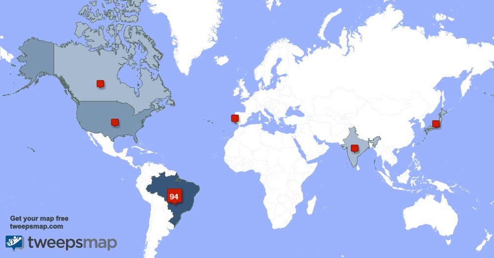 Meus seguidores são de Brasil(93%),EUA(3%),Portugal(1%) tweepsmap.com/!GatinhaMCPE