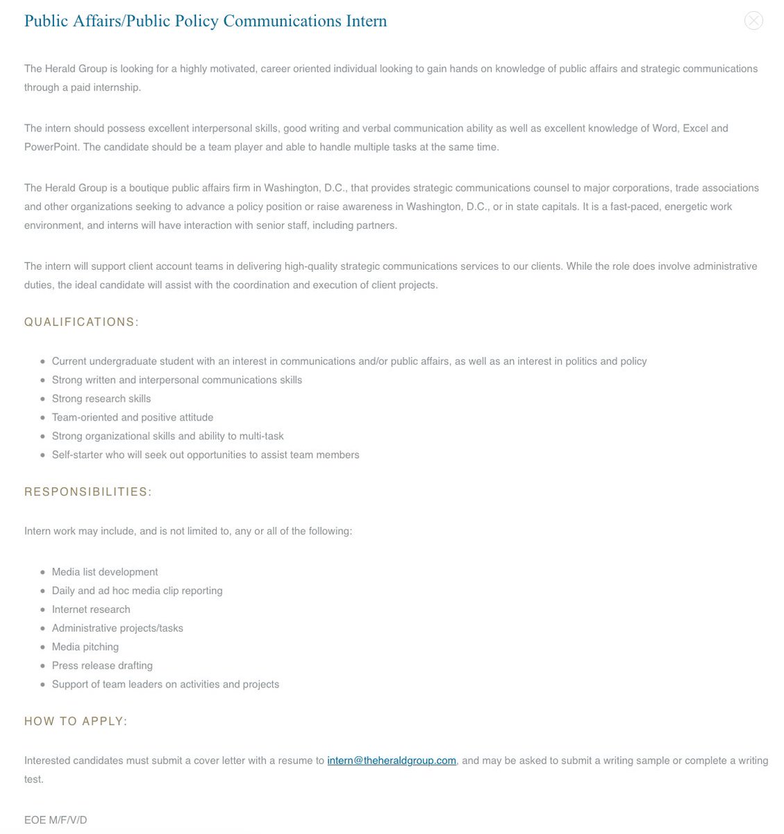 Internship opportunity with JMU alum connection. theheraldgroup.com/careers/