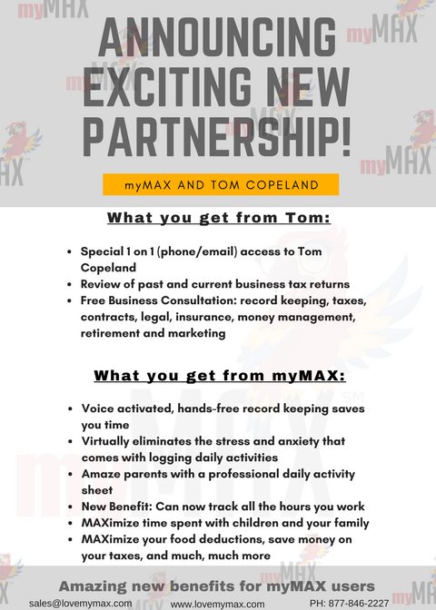 myMAXNick's tweet photo. myMAX announces an exciting new partnership with the one and only Tom Copeland. myMAX users can now have access to special benefits from Tom including tax return help and personal business consultation. #FamilyChildCare

You can read Tom's article here: https://t.co/0qihSSxhI9 https://t.co/uhdm1VSvw1