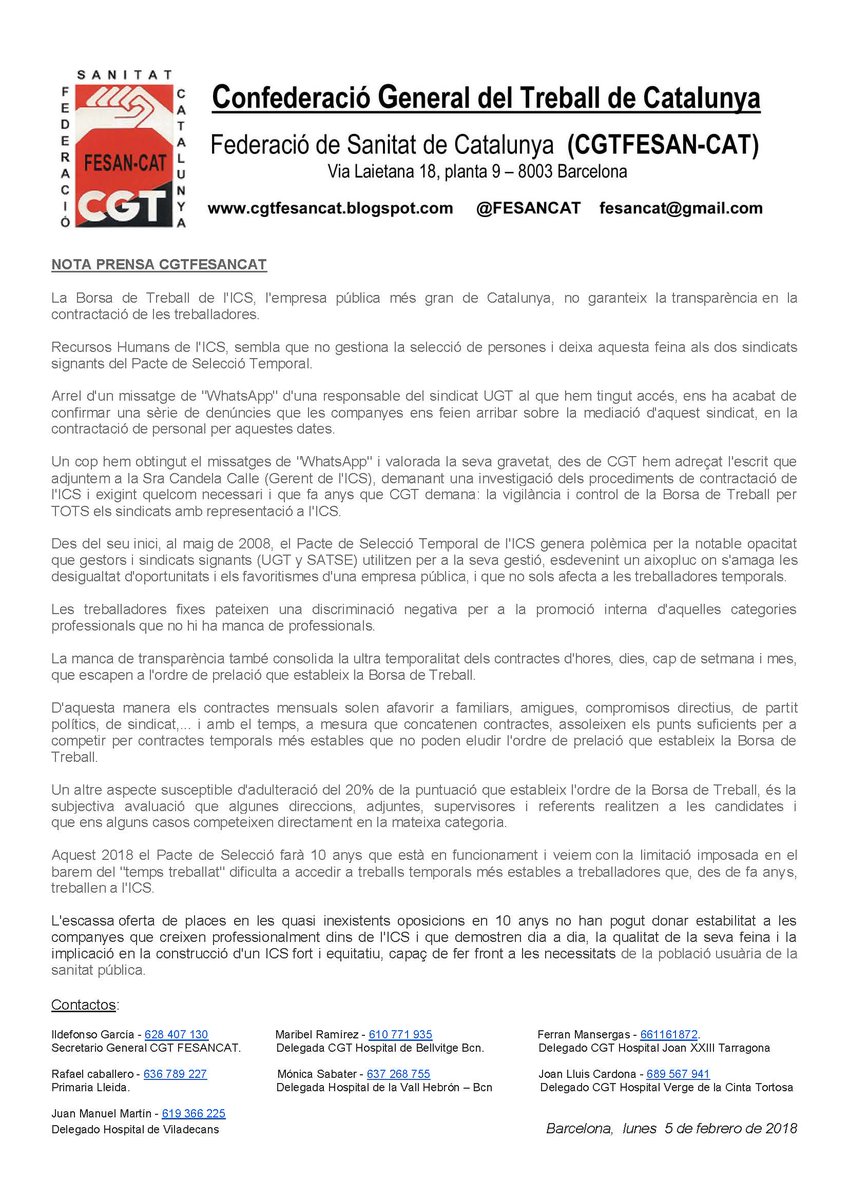 CGTCostaPonent's tweet photo. Pel que sembla a l' @icscat si no tens WhatsApp és dificil que tinguis feina https://t.co/2OqIiJzovS https://t.co/dZPyS8M2hM