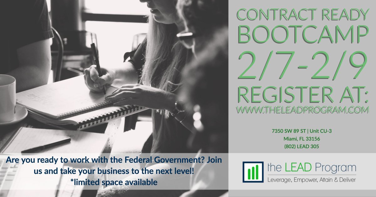 TheLEAD_Program's tweet image. Bring your company to the next level! Join #TheLEADProgram and #TeamGBS at our next #ContractReadyBootcamp and take the first step towards landing your first #GovernmentContract! *Only a few seats remain!