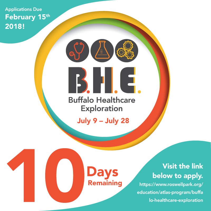 TheATLASProgram's tweet photo. Let the Countdown Begin! 10 days until the February 15th application deadline. For more information, click the link below! https://t.co/LG7NcqOmzr #BuffaloHealthcareExploration #theATLASProgram @RoswellPark @LHSHCA @JacobsInstitute @RoswellUrology https://t.co/au8AZC17LP