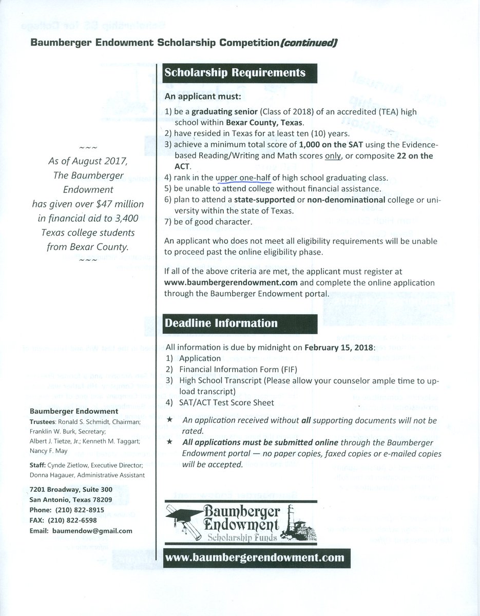 FalconsCCMRC's tweet photo. Just a reminder that the Baumberger Endowment applications will due on 2/15/2018! If you match the requirements, APPLY TODAY!!! @NHS20172018 @stevensco2018 @StevensHSAVID https://t.co/sy0PyguRni