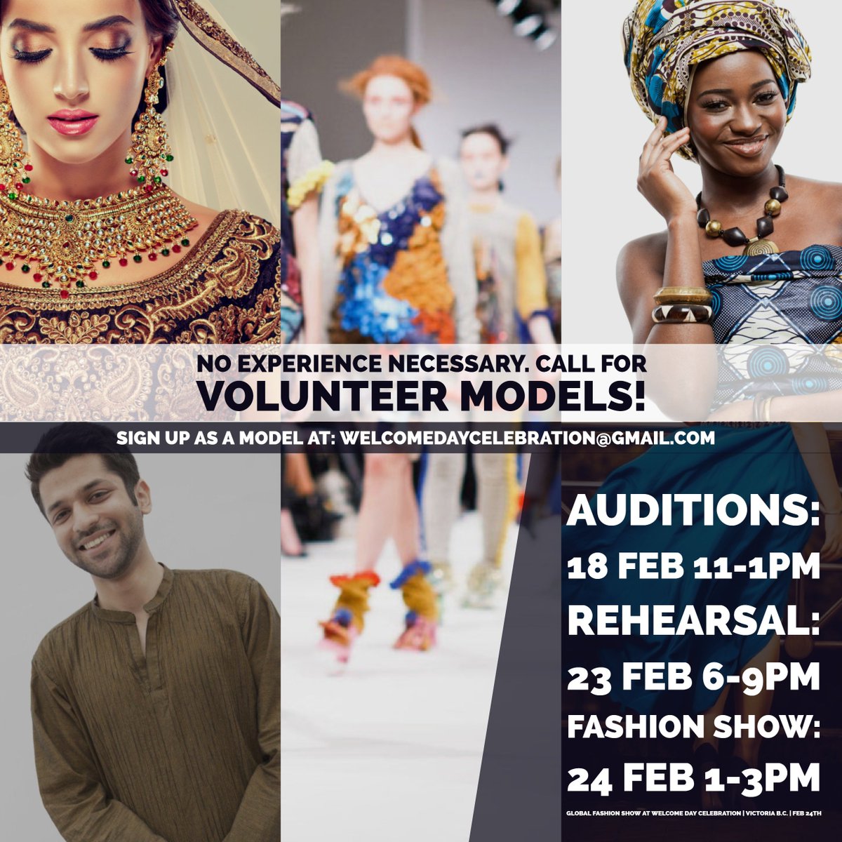 Super-excited to be co-hosting a GLOBAL FASHION SHOW w/ <a href="/VIRCSCanada/">VIRCS</a> &amp; Programme d'immigration francophone de la C-B @ Welcome Day Celebration on Feb. 24! Call for Volunteer Models is on! email welcomedaycelebration@gmail.com if interested in doing a little turn on the catwalk!
