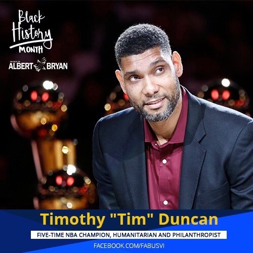 Timothy "Tim" Theodore Duncan is an retired professional basketball player from St. Croix, U.S. Virgin Islands who played his entire 19-year career with the San Antonio Spurs of the National Basketball Association (NBA). #BlackHistory365 #timduncan #sanantiospurs