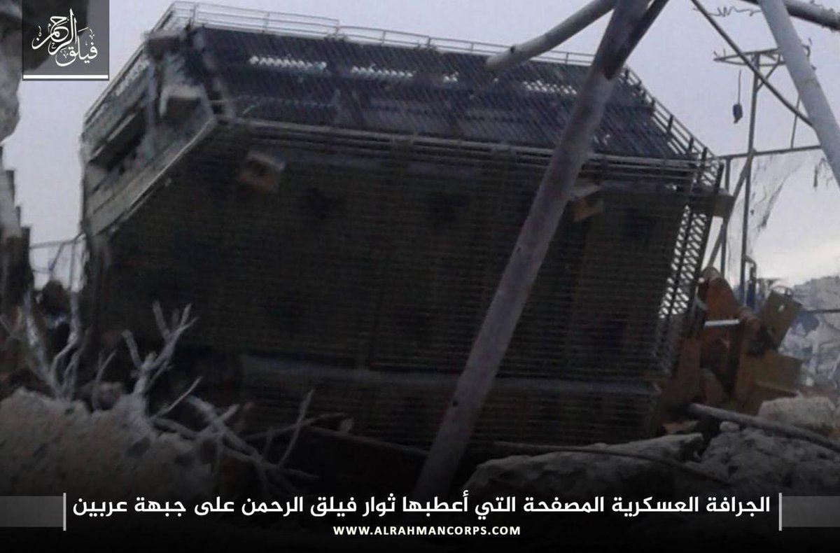 Alrahmancorps4's tweet photo. #عاجل
#الجيش_السوري_الحر
#فيلق_الرحمن
الجرافة العسكرية المصفحة التي أعطبها ثوار فيلق الرحمن على جبهة #عربين https://t.co/ZGaPk34j0a