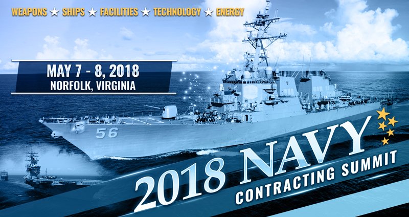 DefenseLeader's tweet photo. Join defense contractors nationwide at the Navy Contracting Summit, scheduled for May 7 - 8, 2018 in Norfolk, VA. Register at https://t.co/4JpPWH55wh. #NavySummit #Navy #NCS18 https://t.co/BHVSpzAx5b