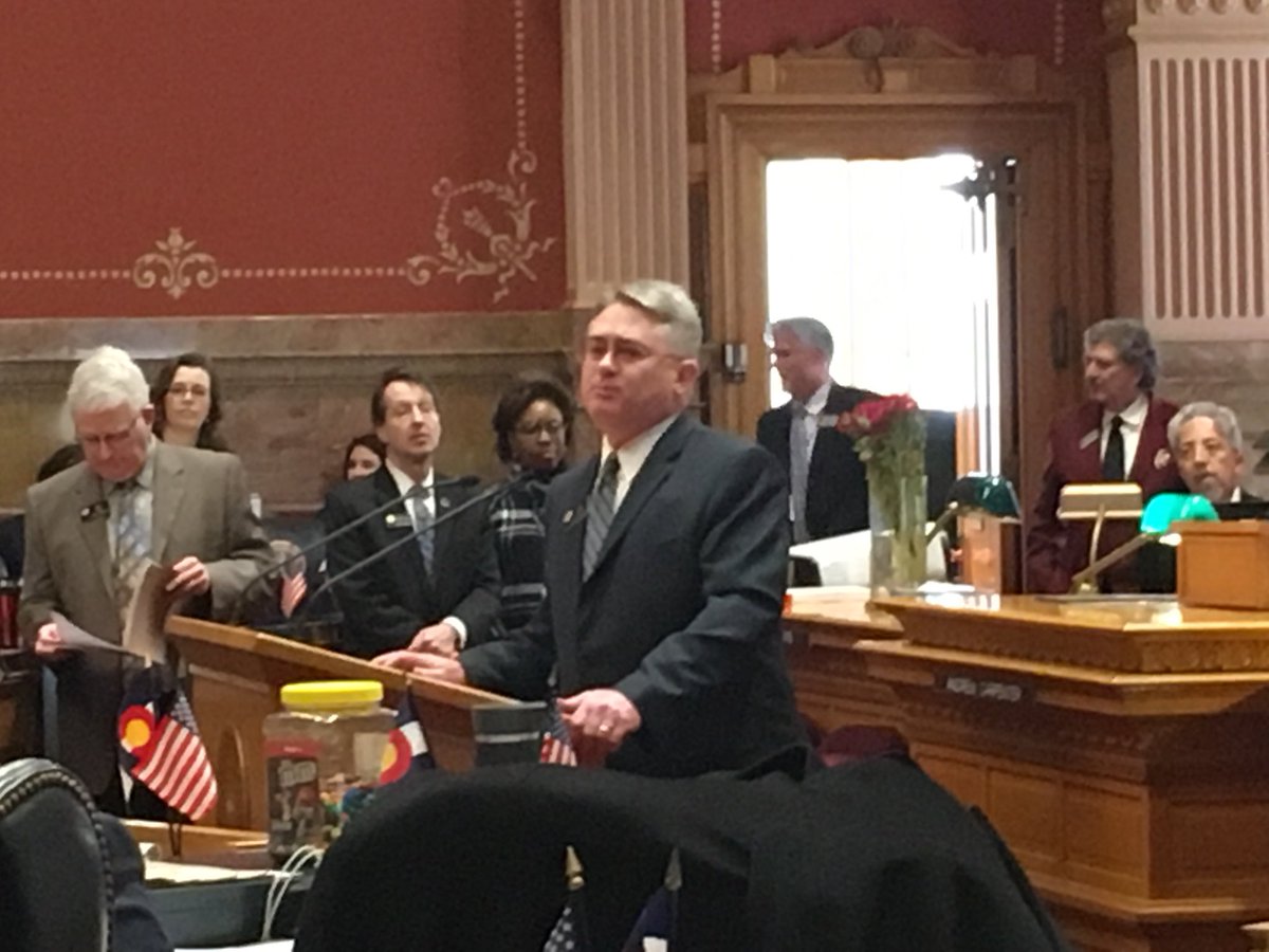DCSOTraffic's tweet photo. At the Colorado Senate today. #codydonahue family was recognized. His daughters led the pledge and they received a very special copy of the #moveoverforcody law that they worked so hard to get. Honored to represent @dcsheriff. Thank you Senator Holbert!! https://t.co/SvkF7XmDnP