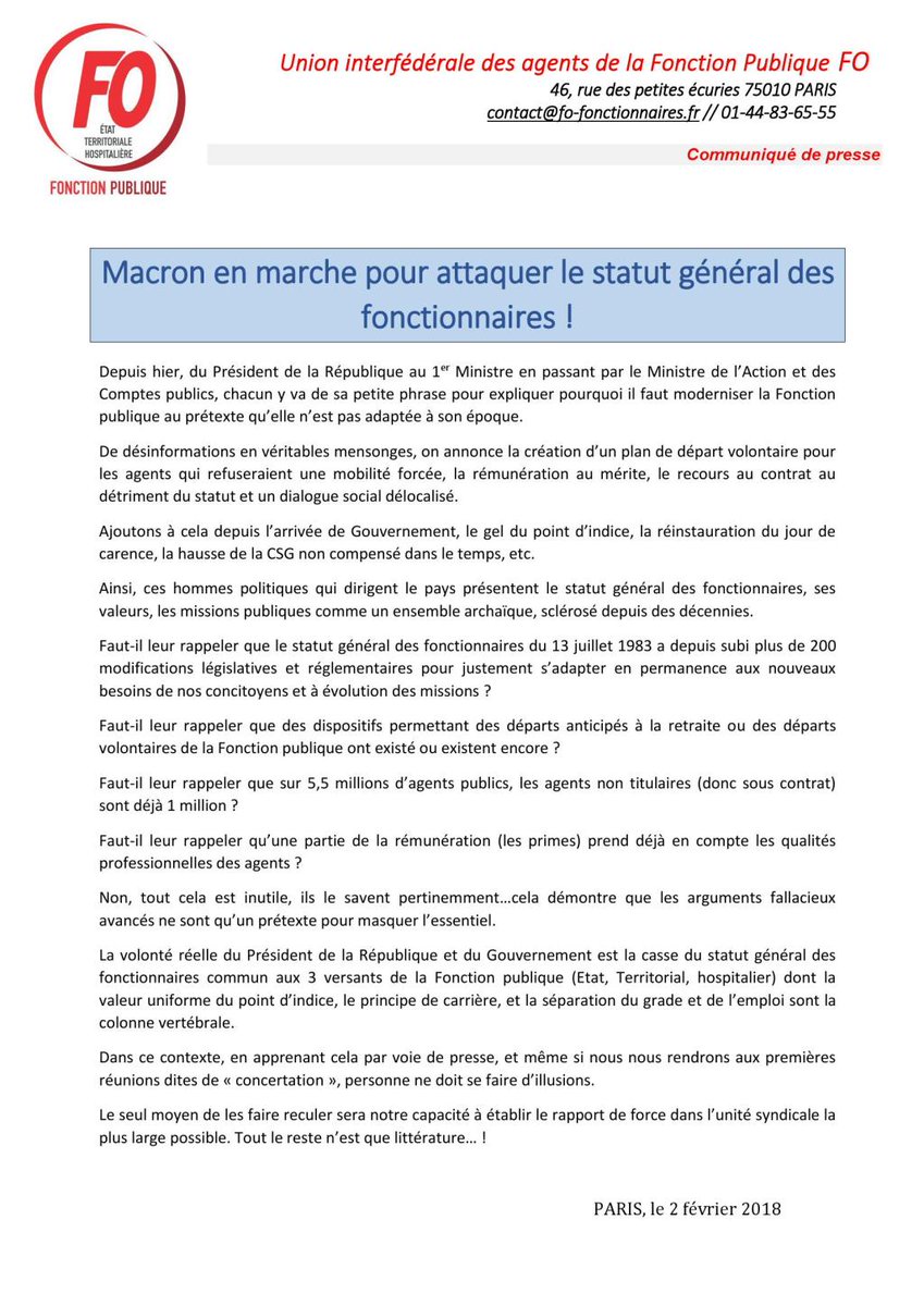 Macron en marche pour attaquer le statut général des fonctionnaires ! fosis.org/index.php/2018…