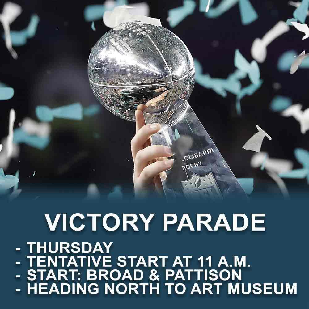 6abc's tweet photo. EAGLES SUPER BOWL PARADE: The City of Philadelphia will host a parade this Thursday for our 2018 Super Bowl Champion @Eagles!! Details: https://t.co/HWArqYg4Fb https://t.co/us0HyjxZwY