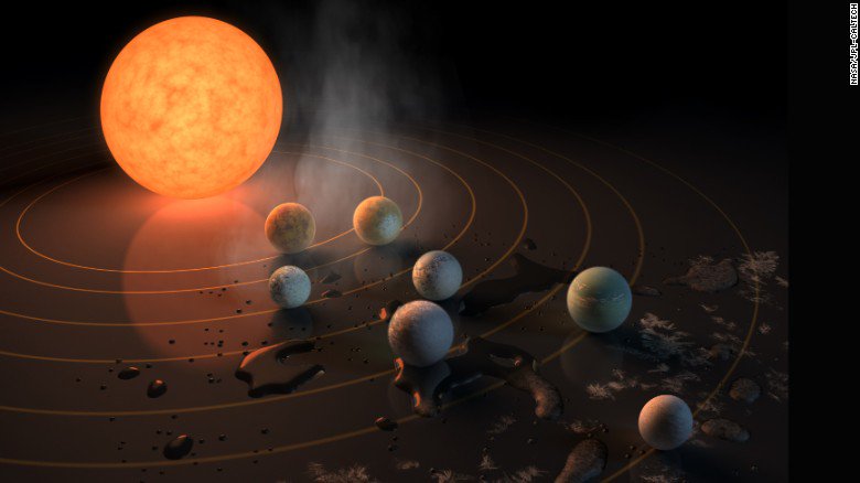 CNN (@cnn) on Twitter photo Potential for life is higher than ever on TRAPPIST exoplanets a year after discovery of the seven Earth-size planets orbiting a star 40 light-years from Earth was announced, researcher says cnn.it/2GRemxo Potential for life is higher than ever on TRAPPIST exoplanets a year after discovery of the seven Earth-size planets orbiting a star 40 light-years from Earth was announced, researcher says cnn.it/2GRemxo