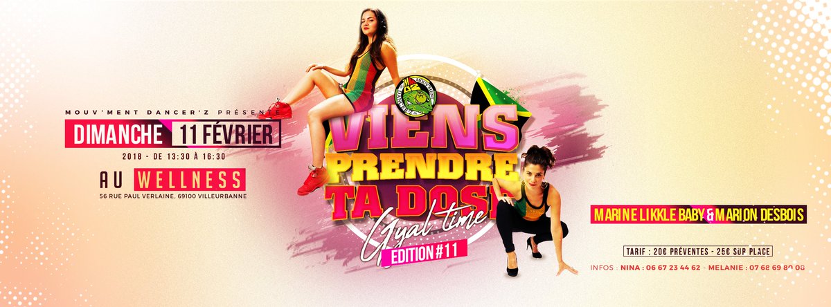 ZMouv's tweet photo. Dancehall Workshop 

           "Viens prendre ta dose "
                      " Gyal time "

Dimanche 11 Février 
Horaire :13h30 -16h30
Lieux:Salle wellness 
Adresse :56 rue Paul Verlaine Villeurbanne
Réservation pré-ventes :
Mouvmentdancer@gmail.com
#onelove #Dancehall #Lyon https://t.co/mMklhbuvB6