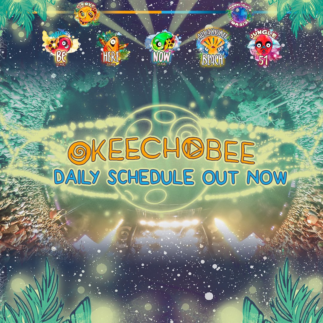 okeechobeefest's tweet photo. THE DAILY SCHEDULE IS HERE &amp; the feels are real 🌀 Envision yourself in the portal as you explore the Be, Here, Now, Beach &amp; Jungle stages.
We are just 24 days away...Regular ship deadline for ALL passes is 2/9! 

Schedule- https://t.co/1OJq8TK4lL
Passes- https://t.co/sn8l1D3PyD https://t.co/7plWkV2SOx