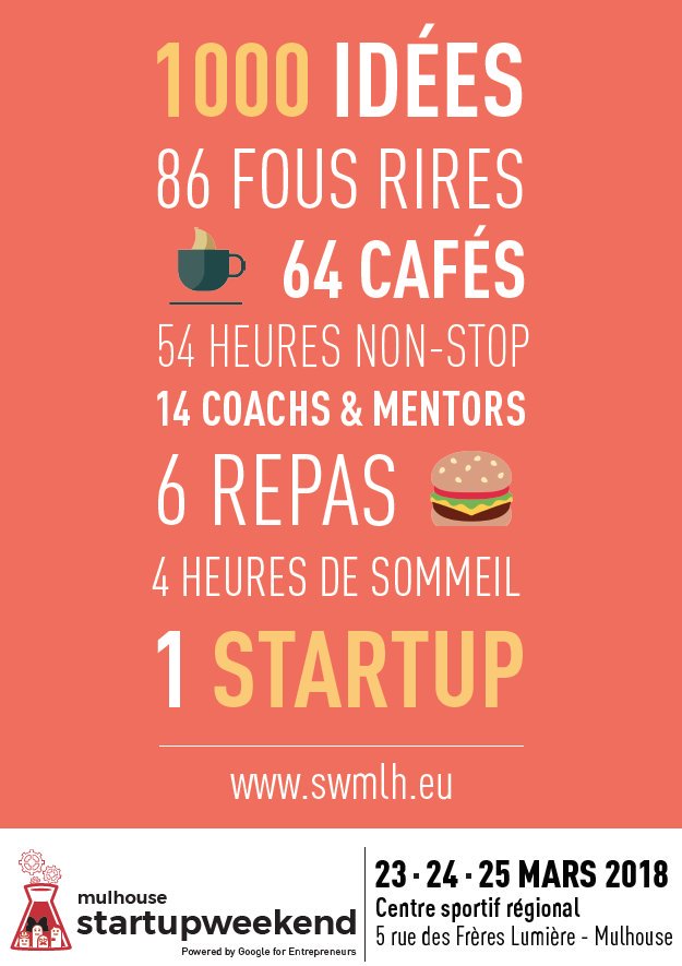 mulhouse's tweet photo. 54 heures pour transformer votre idée de #startup en réalité : le prochain #StartupWeekend à #Mulhouse, c'est au @CSRAMulhouse du 23 au 25 mars. Rejoignez l'aventure ! 💡💭 #SWMLH cc @swmulhouse @mlhstartup
 https://t.co/z8xiEoViIq https://t.co/M7TKVKJsjl