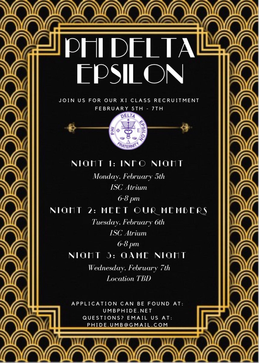 UMBPhiDE's tweet image. Don’t forget tonight is night 1 of recruitment! 6pm in the ISC atrium! Hope to see you there #MAAlpha #PhiDE2018