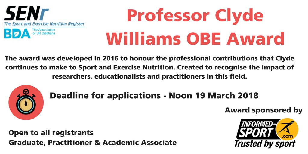 SENR (@senregister) on Twitter photo š”Calling all SENr registrants - apply for the Professor Clyde Williams Award for Innovation in Sport and Exercise Nutrition - Find out more about this great opportunity goo.gl/L2s2nZ ā° Follow in the footsteps of previous winner <a href="/laurent_bannock/">Dr. Laurent Bannock</a> š”Calling all SENr registrants - apply for the Professor Clyde Williams Award for Innovation in Sport and Exercise Nutrition - Find out more about this great opportunity goo.gl/L2s2nZ ā° Follow in the footsteps of previous winner <a href="/laurent_bannock/">Dr. Laurent Bannock</a>