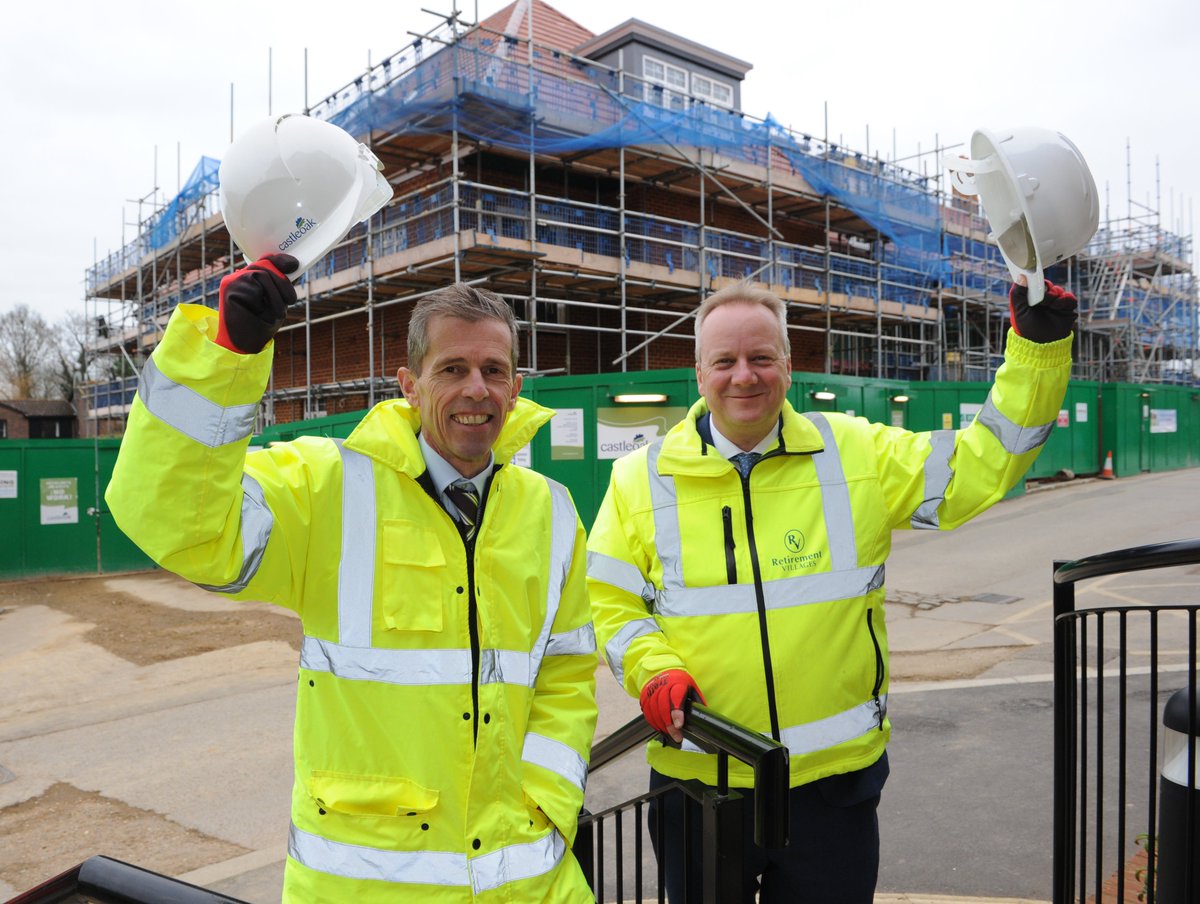 Castleoak's tweet photo. Castleoak and Retirement Villages mark topping out at Arun House.  A great partnerships #ElmbridgeVillage @ARCOtweets https://t.co/FH5eqKuKAm https://t.co/HzyKZXBscn