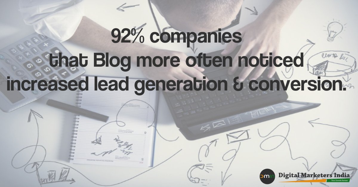 92% companies who Blog more often noticed increased lead generation and conversion.
Don’t miss benefit of regular blogging.

#Blogging #RegularBlogging #Blog #Business #Stats #Facts #Statistics #OnlineMarketing #DigitalMarketing #DigitalMarketersIndia