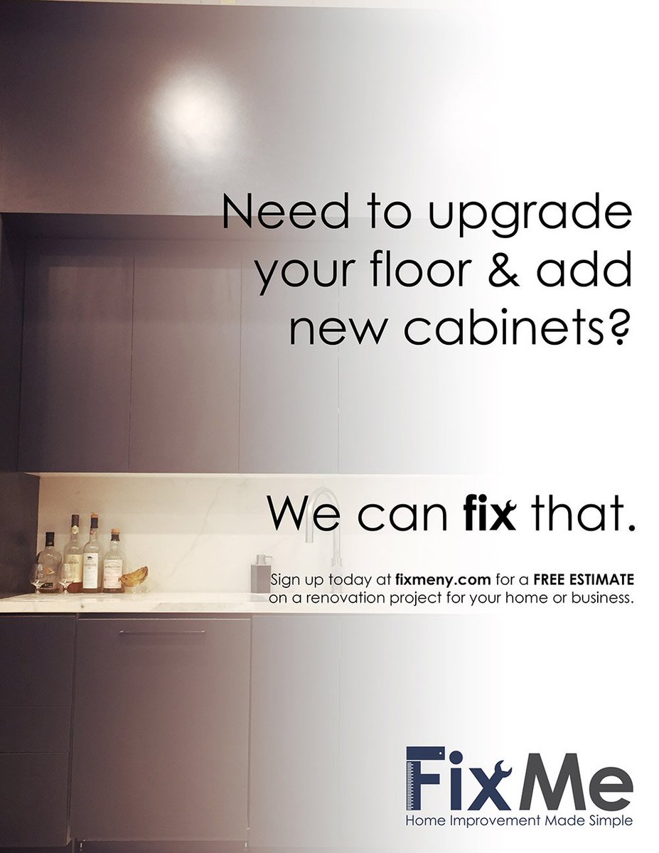 FixMeNY's tweet photo. So you're looking to impress your partner and you're aiming to make a great first impression of your humble abode. But your cabinets &amp; floor need some major upgrading. #Wecanfixthat! #FixMe https://t.co/zMzfWZP9yp