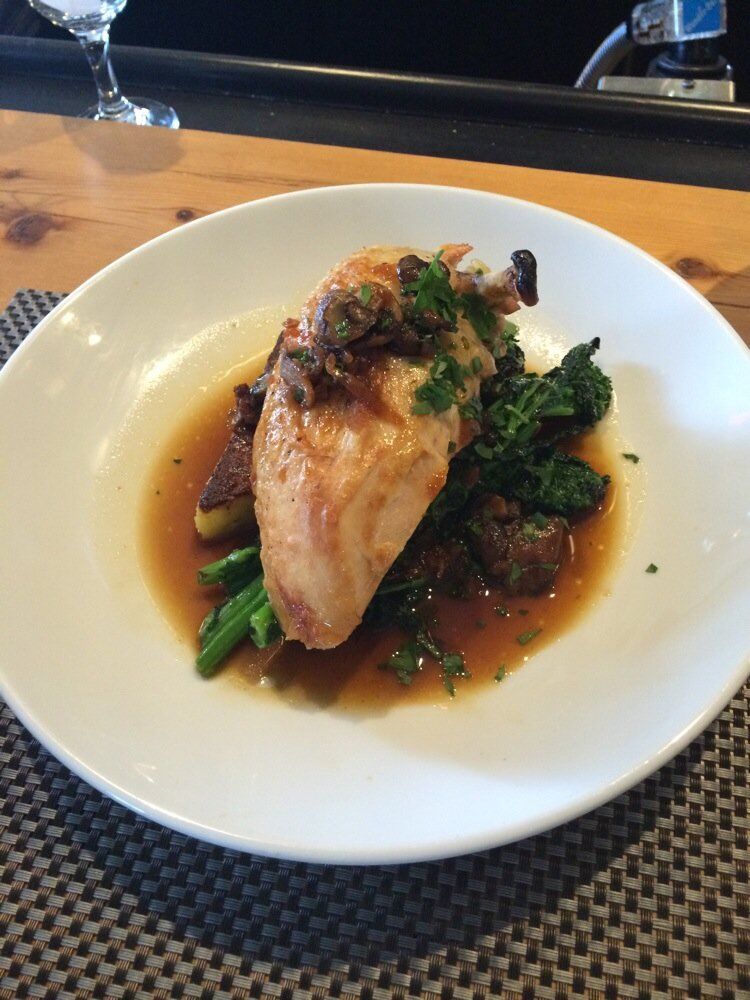 CookRestaurants's tweet photo. Our roasted chicken dish topped with mushroom and corn risotto and a bacon sherry glaze. PC: Kate D https://t.co/Pe97iXhOqO