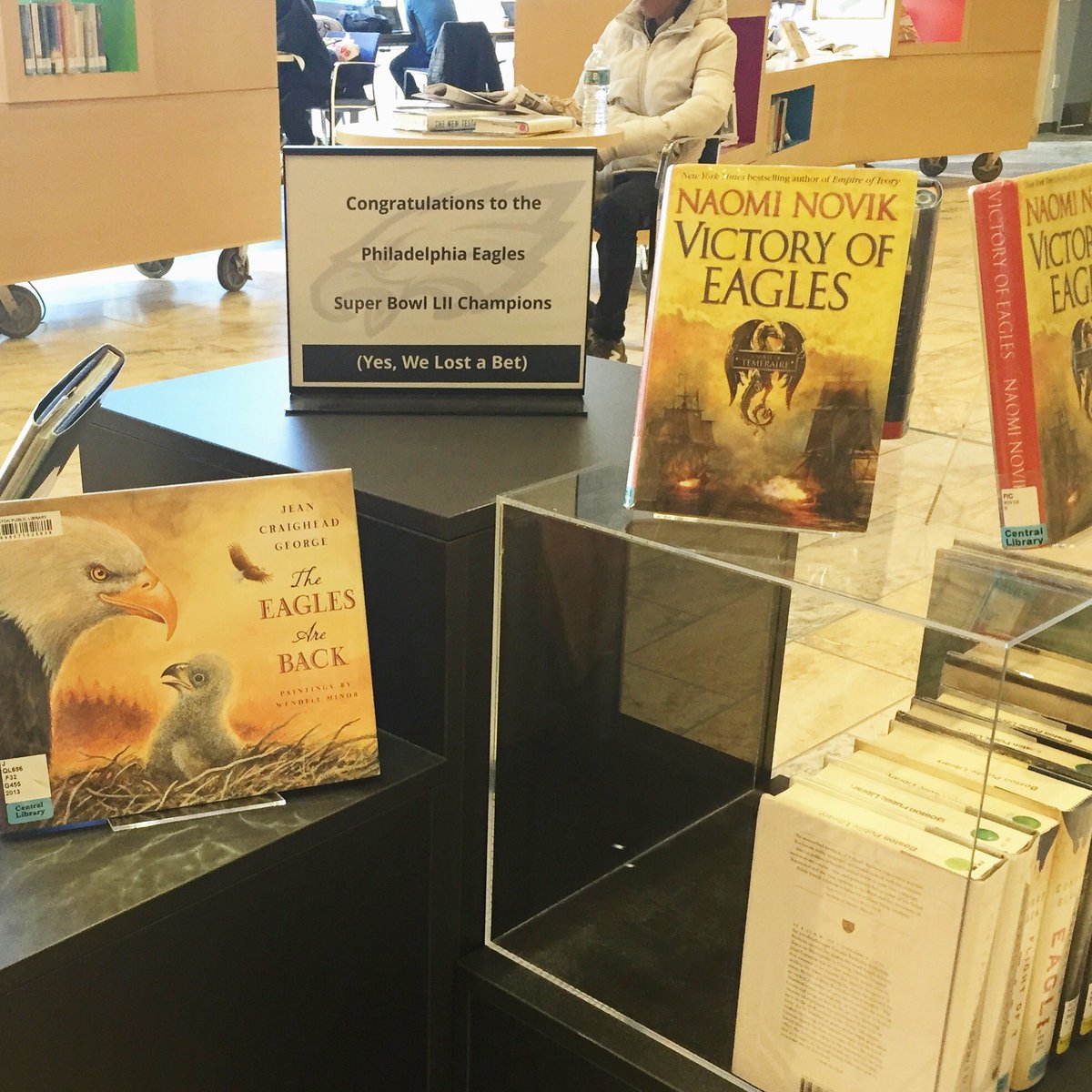 BPLBoston's tweet photo. Yes, we lost a bet.

Congrats @FreeLibrary &amp; @Eagles. https://t.co/LhOzfhiWdP