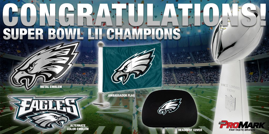 TeamProMark's tweet photo. Congratulations to the #Philadelphia #Eagles for winning #SuperBowl. Get your hands on some fan-tastic team gear at https://t.co/DnV2GSmKMf. #philadelphiaeagles #flyeaglesfly #cityofbrotherlylove #superbowl52 #superbowl52champions #superbowl52champs #superbowl2018 https://t.co/EpxZIjdkaZ
