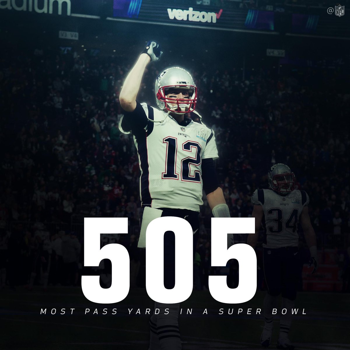 NFL's tweet photo. Despite the loss, Tom Brady set a @SuperBowl record for passing yards. #SBLII https://t.co/SdxfFhr869