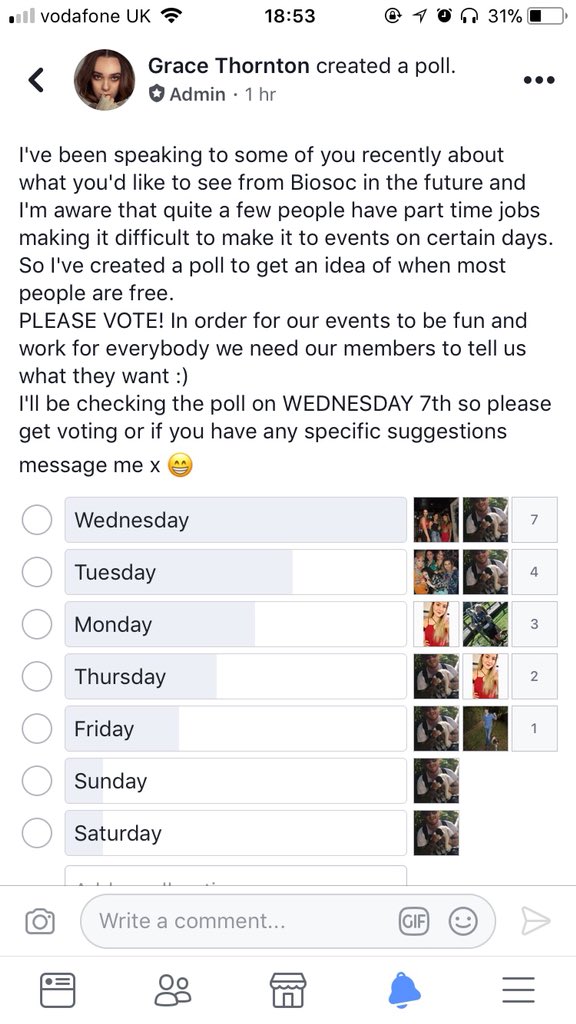 Please go and vote on our Biosoc Facebook page by Wednesday 7th! 🙏🏻