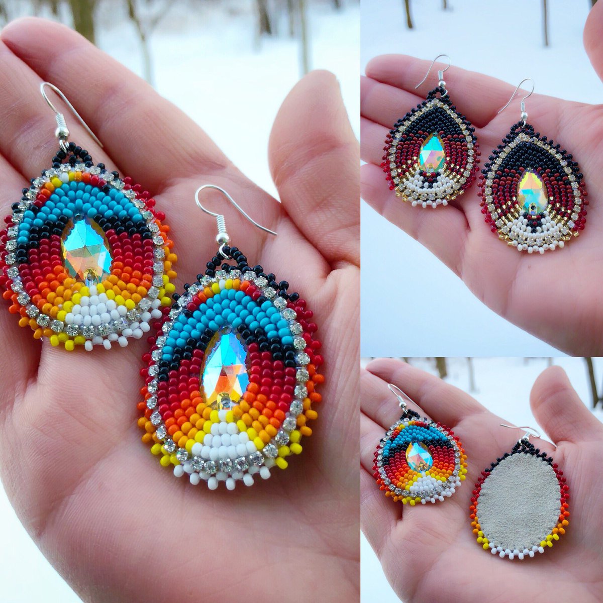 Native american beaded earrings with rhinestones deals