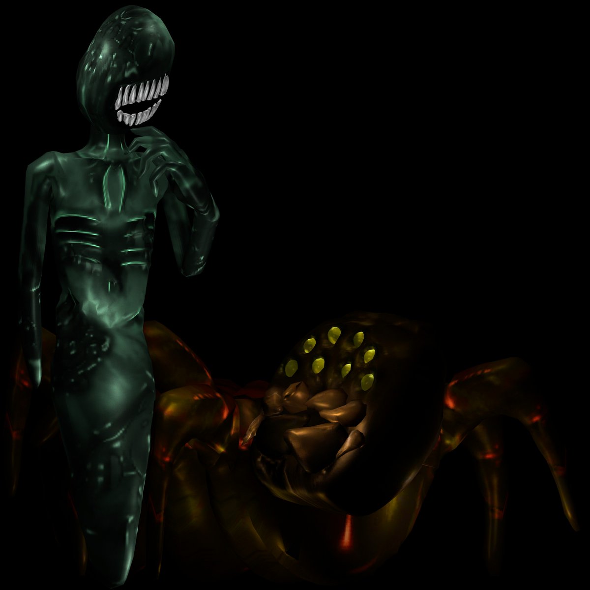 VioletQueenling's tweet photo. Material tests and extra rigging.
And Specimen 6.
Models by @SeriousNorbo
#SpookysHouseofJumpscares #SpookysJumpscareMansion #SHoJ #SHoJS #SJM #SJSM #Specimen2 #Specimen3 #CentiSpider #Specimen5 #TheMerchant #Specimen8 #DeerLord #Specimen9 #Taker #Specimen11 #FoodDemon #Blender3D https://t.co/OEhIQOWCx0