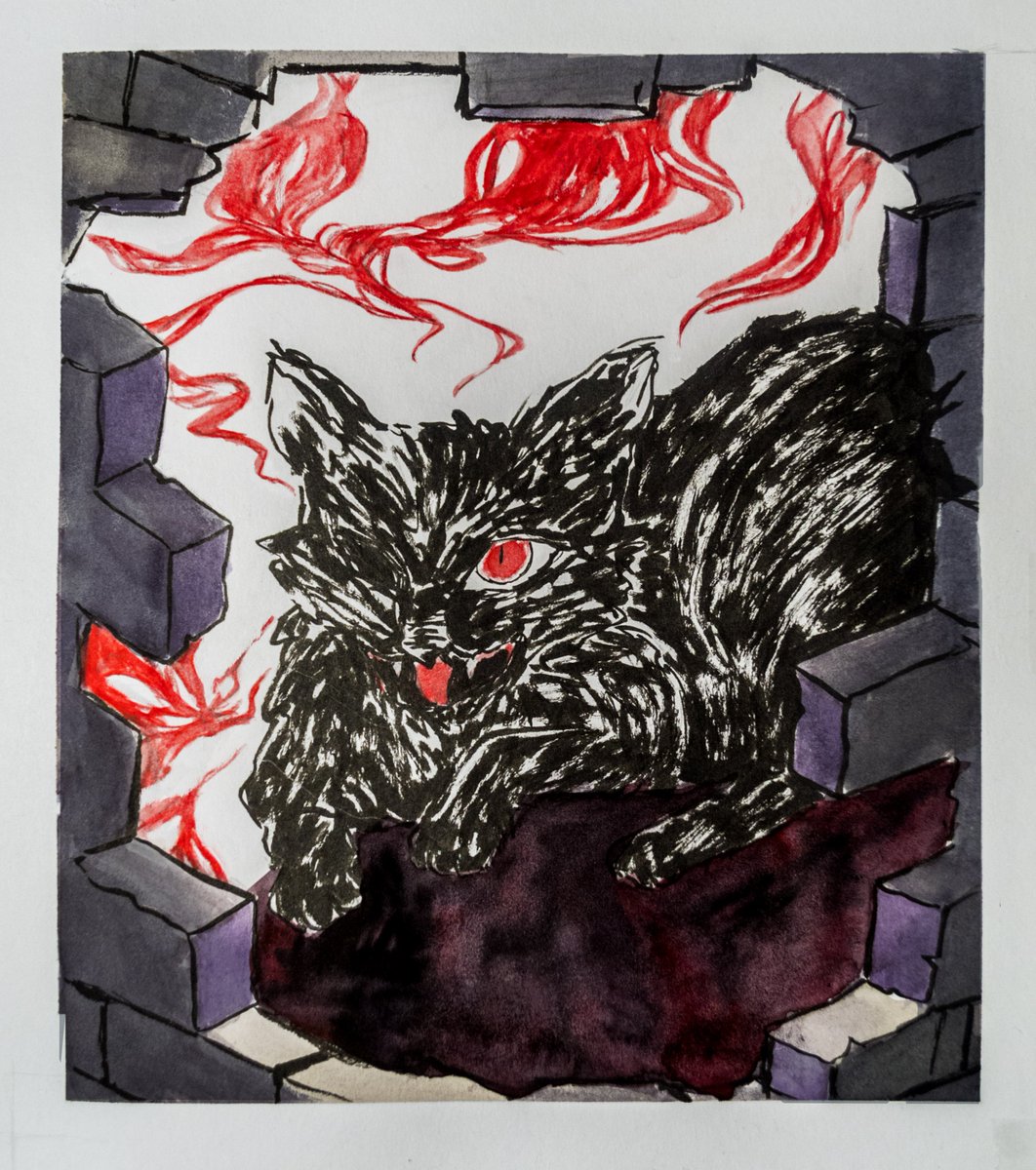 silky_brain's tweet photo. 📒College practices 01 -  KuroNeko de Poe 🐱 
🖌️ Pentelbrush &amp; liquid watercolors 
 #illustration #traditionalart #ink @TheArtBond https://t.co/hsqyLsShuU