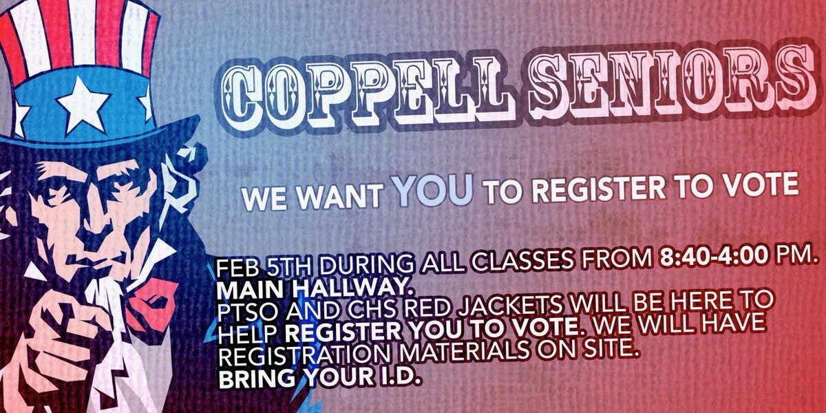JeffMinn's tweet photo. Thank you @CoppellHigh and @NicoleJund for inviting @VPCCoppell Seniors to the CHS Voter Registration Event! #CisdInformed #CISDourStory https://t.co/2PMIRCgoke