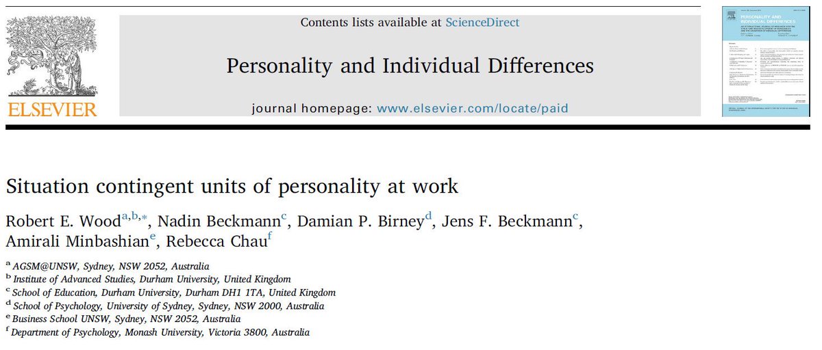 CogIDLab's tweet photo. New article "Situation contingent units of personality at work" in press in #PersonalityandIndividualDifferences Journal #PAID #DamianBirney #RobertWood @Sydney_Science #usyd_psychology #usyd_CogIDLab
https://t.co/NweDnSUhrg https://t.co/dz0u1NgaMI