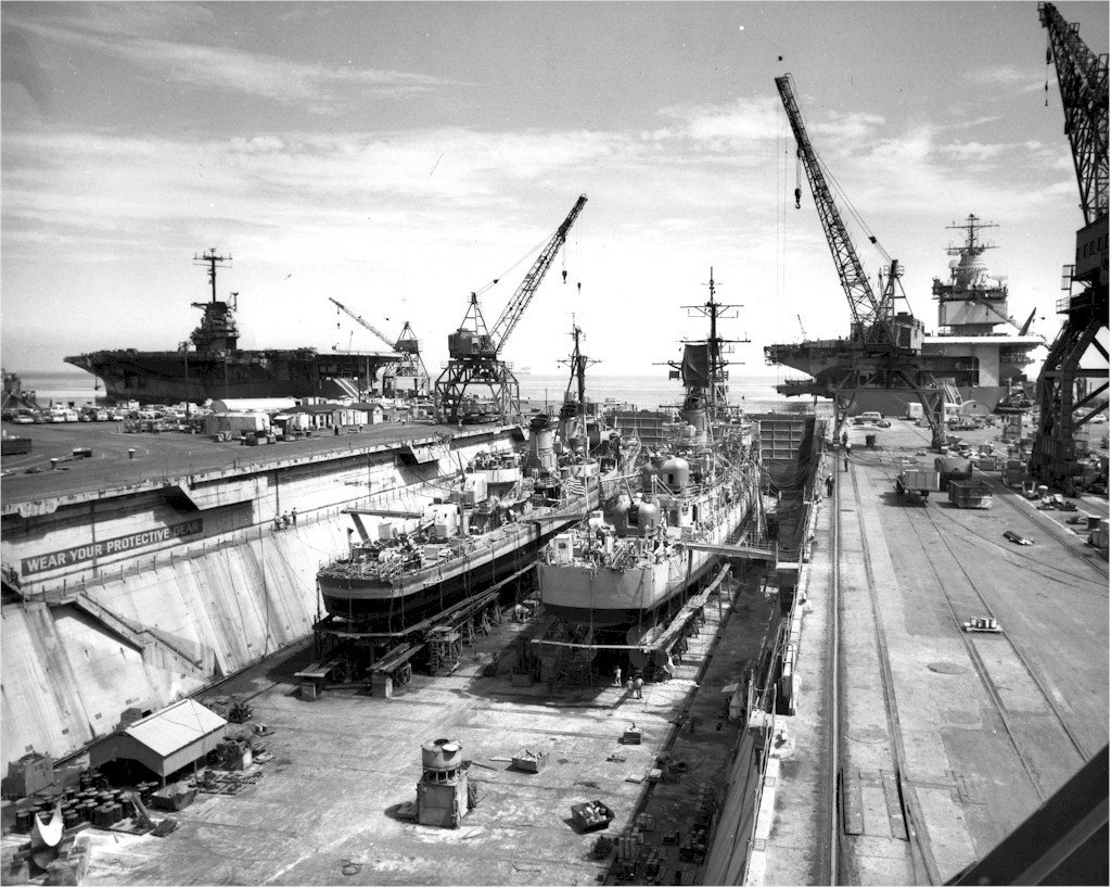 #Ships under repair at #Hunters Point #NavalShipyard in August...: Ships under repair at Hunters Point Naval Shipyard in August #1966. The carrier #USSHancock is to the left while #USSPreston and #Edson are in the yard’s dry dock 4 and #USSEnterprise is… dlvr.it/QF9bSm