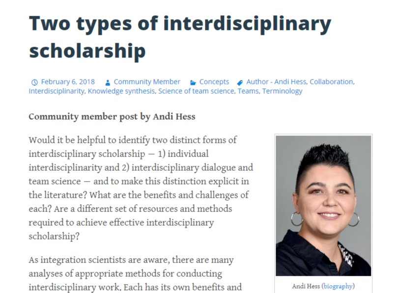 GabrieleBammer's tweet photo. Should we differentiate individual #interdisciplinarity from interdisciplinary dialogue &amp; team science? https://t.co/Eh64HAabJc @AndiJHess @FDarbellay @FemkeMerkx @Machiel_Keestra @AISOrg #I2Sresources https://t.co/YPSb5QcOes