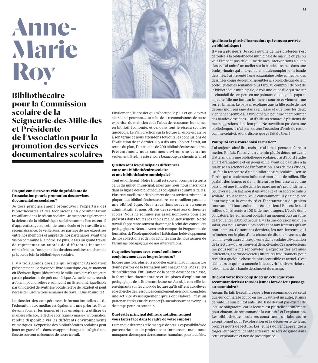 BiblioQC's tweet photo. Entrevue dans @les_libraires! Dossier spécial sur les #bibliothèques et #bibliothécaires! On y retrouve également Chantal Brodeur et @annemarieroy! #Libraries #Librarians #CultureQC #CultureMTL #McGill #ABPQ #APSDS #McGill #McGillLib https://t.co/4N9jANvrrD https://t.co/lA0gkvLFrt