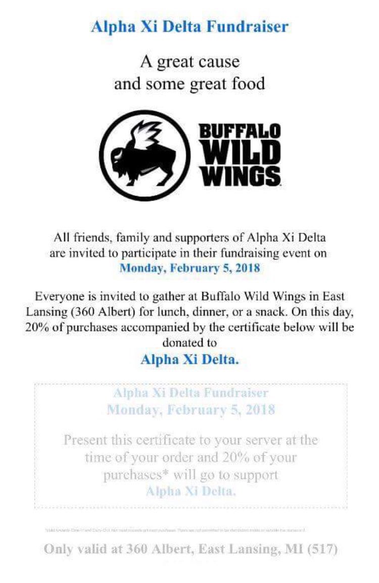 Don’t forget to stop by Buffalo Wild Wings today from 11am - 2am! 💙