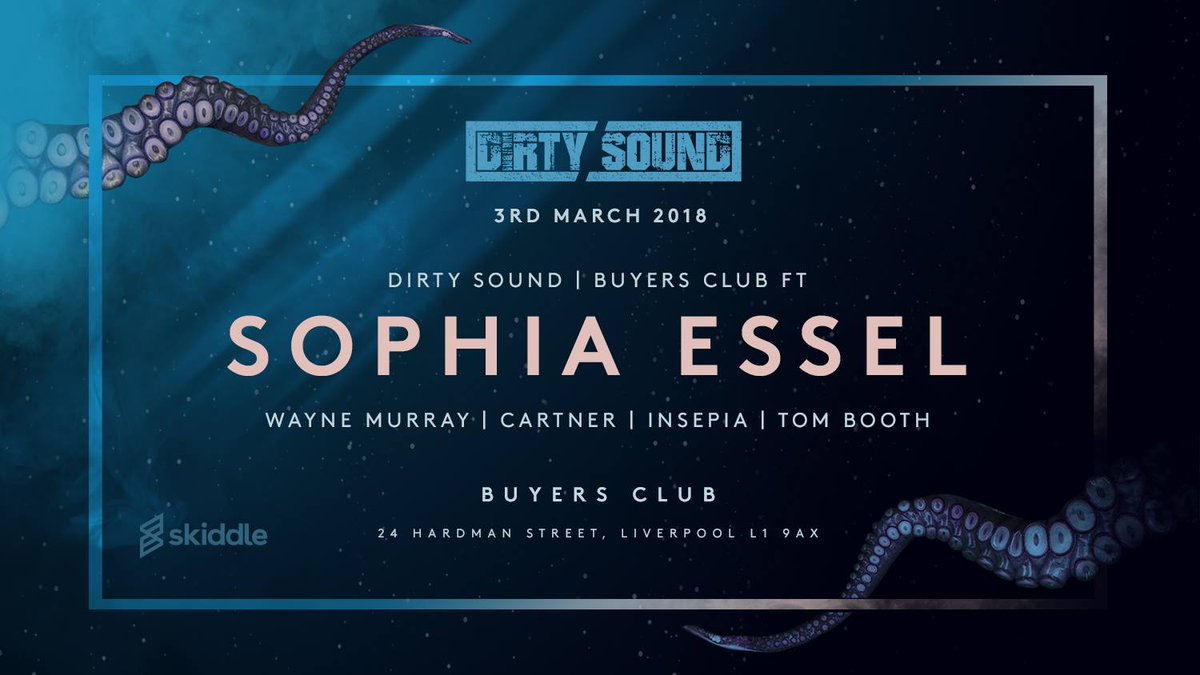 DirtySoundevent's tweet photo. Less than 4 weeks until : Presenting @sophiaessel_djat @buyersclubbar .. this one promises to be 🔥🔥🔥🔥!

Tickets avaliable from @skiddle here https://t.co/Cu5ecCdv2w

For more event details/act announcements check out our FB page https://t.co/uwyDKMcde8

#liverpool #livemusic https://t.co/aeEn367ycM