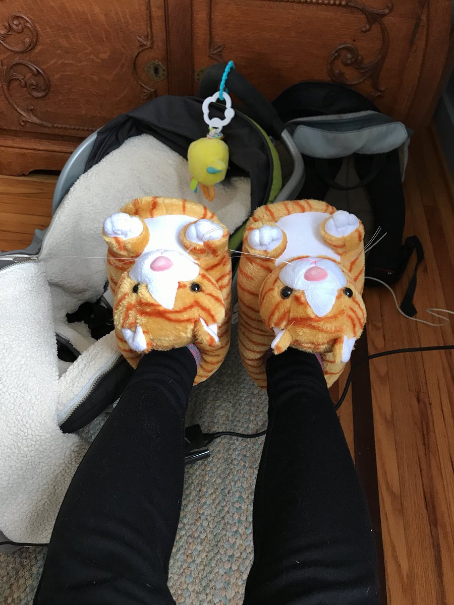 StephMLeddy's tweet photo. Just discovered #ComfyFeet slippers. Boy are they the cat’s meow! #badpuns https://t.co/wsWNYbEUCA