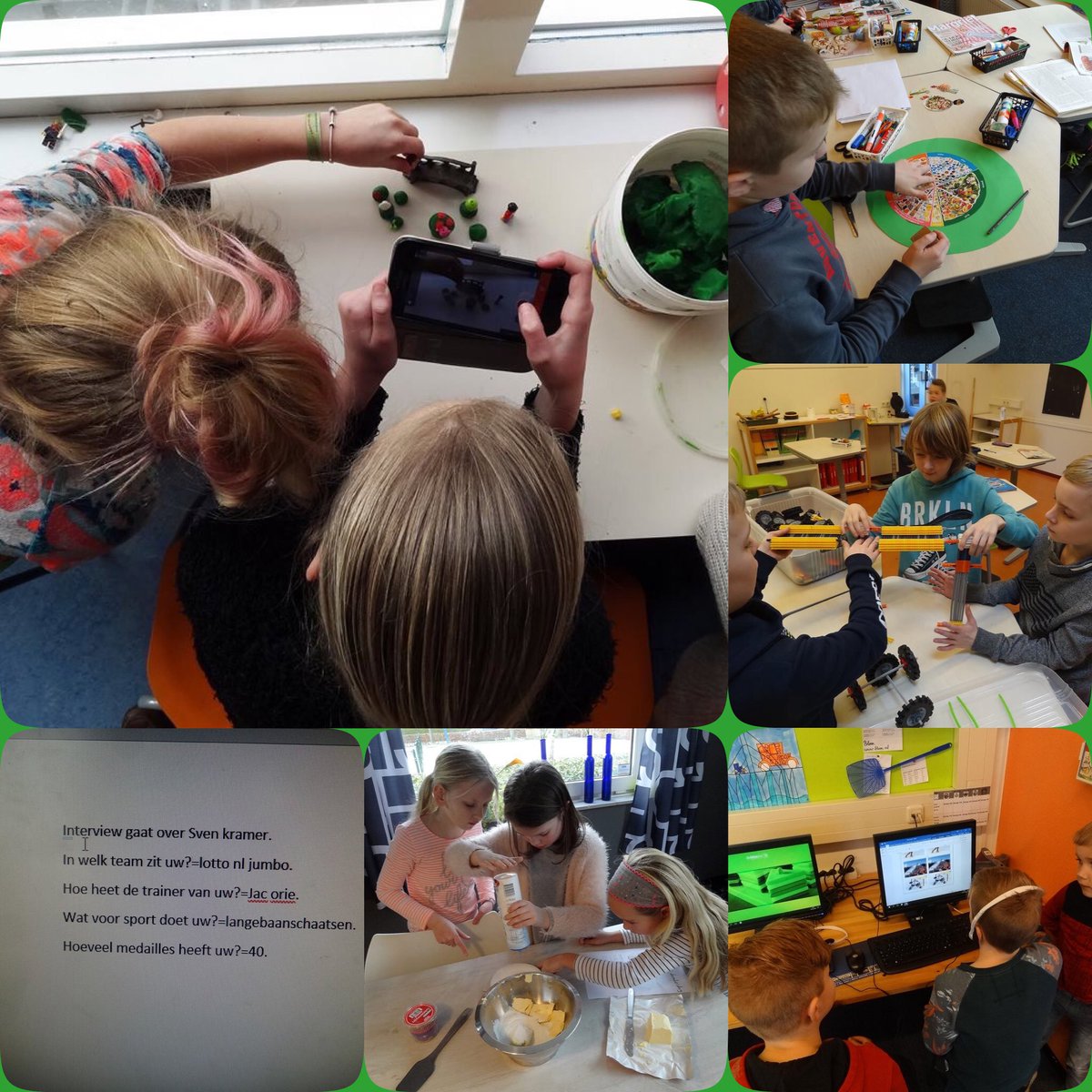 De groepen 3 t/m 8 werken doorelkaar aan het werk met de onderwerpen Olympische Winterspelen, Gezonde Voeding en Bruggen #topondernemers 
Veel eigen initiatief; Stopmotion filmpje, de schijf van 5, bruggen bouwen, interview, memoryspel maken