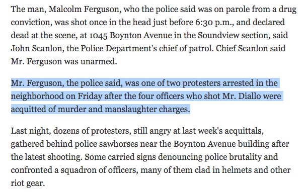  #MalcolmFerguson had been one of the protesters arrested in his neighborhood after the killer cops got away with murdering  #AmadouDiallo. Days later, NYPD shot him in the head.  #BlackLivesMatter  