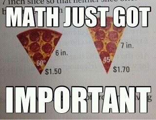MsPTeachesMath's tweet photo. Started the new semester off with some #MemeMath. The grade 12 College and Apprenticeship students wanted to know: "which gives me more pizza for my buck?"  These boys were invested!  (Meme not my own.). #ITeachMath #MAP4C #FirstDayOfClass https://t.co/RgVEPFGd4z
